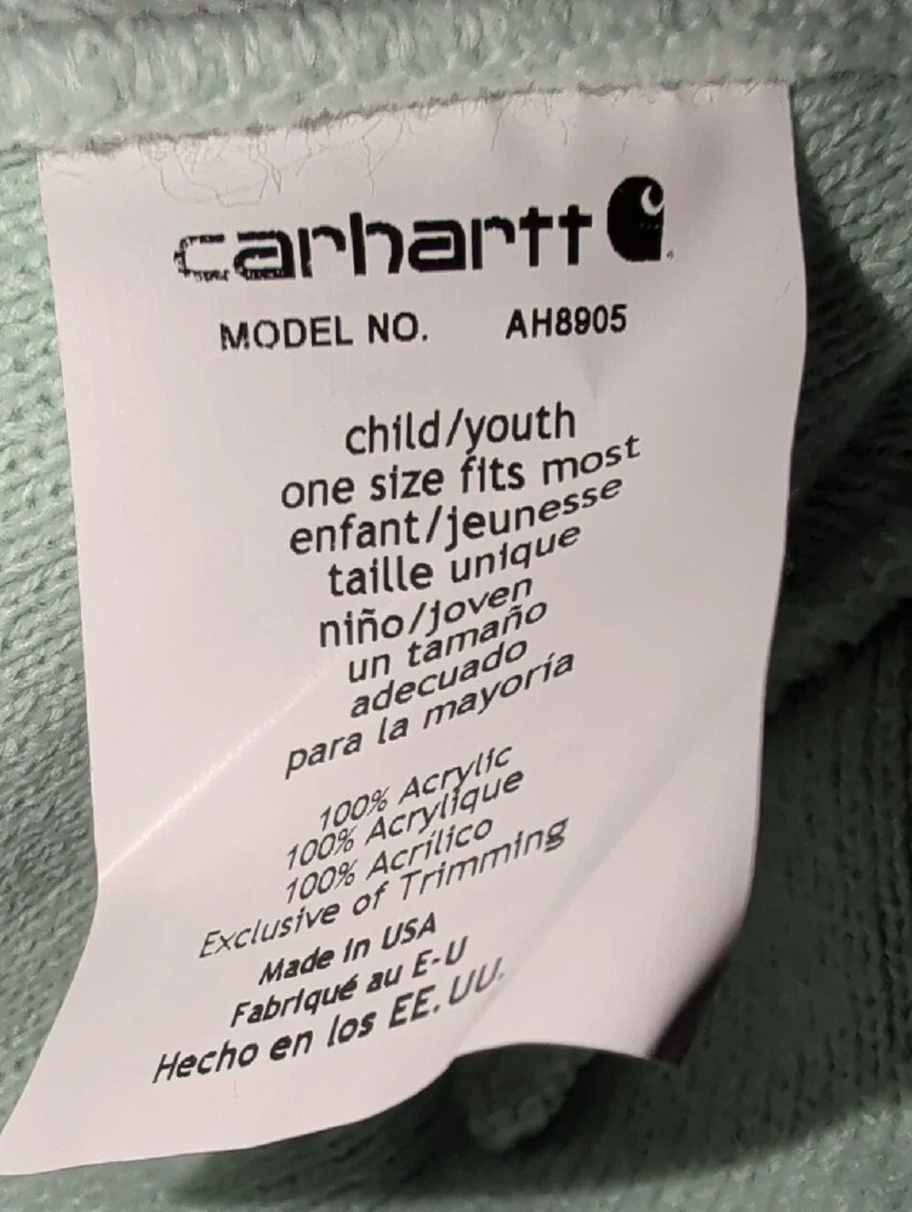 Carhartt® A18 Ribbed Knit Beanie, Kids Poodle Beanie, Sage New